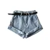 Shorts de Moda para Mujer YPFF Estilo Europeo y Americano Talla Pequeña Pantalones Rectos Dobladillos Tendencia Callejera Vaqueros Lavados de Cintura Alta