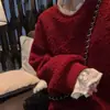 Sudadera Roja de Estilo Coreano Falsa de Dos Piezas con Encaje Empalmado para Mujer en Otoño e Invierno Nuevo Diseño Top Versátil de Cachemir que Reduce la Edad