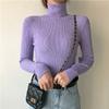 Camisa de malha de outono e inverno nova, estilo coreano, preta, de gola alta, espessa, justa, manga comprida, de malha, top moderno feminino