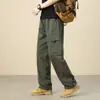 Overoles Talla Grande para Hombre Primavera y Otoño Marca de Moda Pierna Ancha Pantalones Casuales Pierna Ancha Verde Militar Pantalones Talla Grande