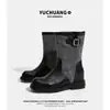 Botas Martin de Couro Genuíno Patchwork com Sola Grossa Femininas 2026 Novo Estilo Britânico Retrô Botas Empilhadas Meio da Panturrilha Botas de Cavaleiro Personalizado