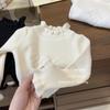 Suéter Novo Estilo Coreano para Meninas Primavera e Outono Estilo Princesa Bebê Gola Meia-Alta com Renda Camisa Base Camisa Tricotada Estilo Ocidental Infantil