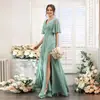 Vestido Longo de Festa Sexy com Fenda em Cetim Macio Feminino 2026 Novo Vestido de Madrinha Comércio Exterior Europeu e Americano