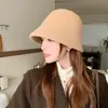 Chapéu de Pescador de Lã Cor Sólida Outono e Inverno para Mulheres, Chapéu Bucket Formato Trevo, Circunferência da Cabeça Elástica, Chapéu Bucket Espessado Tendência para Mulheres