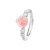 Hermoso Anillo de Rosa Rosa para Novia Super Hada Diamante Flash Rosa Anillo de Dedo Lujo Ligero Flor Suave Anillo de Dedo Comida