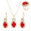 Elegante Conjunto de Relógio de Quartzo Feminino com Colar de Diamantes Cravejados com Rubis, Brincos, Anel, Pulseira, Conjunto de Presente de Cinco Peças