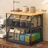 Estante de almacenamiento de escritorio para cafetera, bolsitas de té y tazas de agua, cesta de almacenamiento a prueba de polvo tipo cajón, caja de almacenamiento de gabinete para mesa de comedor de encimera
