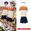 Roupas de Jardim de Infância Laranja Conjunto de Verão Uniforme de Escola Primária Roupas de Classe Infantil Roupa Esportiva Conjunto de Duas Peças de Manga Curta de Verão