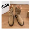 Botas Curtas Maillard Femininas 2026 Novas Versáteis Retrô Botas Martin Botas de Couro Camurça Estilo Cowboy Ocidental Botas Femininas com Salto
