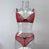 Roupa Íntima de Renda Bordada Ultrafina Transfronteiriça Feminina com Aro de Aço Francês Anti-Queda Mostrando Seios Grandes Push-Up Pequeno Conjunto de Sutiã