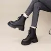 Botas Martin de Suela Gruesa para Aumentar Altura para Mujer 2026 Otoño/Invierno Zapatos de Piel Estilo Británico Botines con Peluche Tacón Grueso Botines Cortos