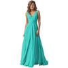 Vestido Feminino Amazon Ombro Decote V Chiffon Alça Madrinha Longo A-Bainha Saia Plissada Vestido Formal de Noite