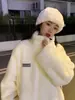 Jaqueta de Lã de Cordeiro para Mulheres, Moda Feminina Nova Outono e Inverno 2025, Estilo de Rua, Forrada com Fleece, Espessada, Moletom Casual Versátil Estilo Coreano para Mulheres
