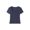 Camiseta casual versátil para mujer con cuello en U y hombros normales, camiseta de manga corta de color liso para mujer, de verano, corte ajustado, adelgazante, camiseta básica ligera