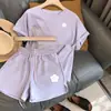 Conjunto Esportivo Casual de Shorts de Manga Curta com Estampa de Rosto Sorridente Transfronteiriço Feminino Emagrecedor Solto Estilo Coreano Conjunto de Duas Peças Estudante Tendência