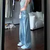 Jeans azules de pierna ancha rasgados estilo americano para mujer, nuevo modelo de verano, talla grande, tiro alto, holgados, adelgazantes, pantalones de pierna recta