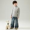 Suéter 100% Lã Pura Infantil Outono e Inverno Gola Alta Meninos e Meninas Solto Casual Gola Alta Suéter Malha Camada Base