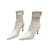 Botines Otoño/Invierno 2026 Punta Fina Tacón de Aguja Ajuste Delgado Estilo Europeo y Americano Tacón Alto Cremallera Trasera Elástica Botines Cortos para Mujer de Moda