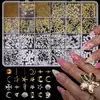 Caja Mixta de Joyería para Uñas Artísticas de 24 Compartimentos Transfronteriza, Remaches Dorados y Plateados, Estrellas tipo Starburst, Parches de Joyería para Uñas Artísticas de Aleación