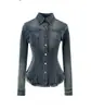 Top de Mezclilla Lavada Vintage de Alta Resistencia con Dobladillo Deshilachado, Corte Ajustado, Favorecedor, Azul, Otros Estilos Elegantes