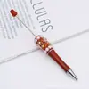 Caneta DIY com Flores e Pérolas Bordadas, Caneta Fofa Educacional Processada à Mão, Caneta Esferográfica Giratória Usável com Contas, Pronta para Venda