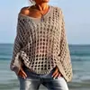 Top playero tipo europeo y americano para mujer, camisa de punto calado para protección solar, top de punto exquisito de malla para vacaciones en la playa