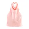 Vestido Midi de Verano Cruzado de Cuello Halter Textura de Falda de Satén de Seda Cruzado Cruzado