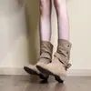 Botas Chuyuji de tacón grueso estilo francés chic de nicho con hebilla, de media caña, para otoño e invierno, estilo holgado, de gamuza para mujer, versátiles, de moda
