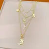 Colar de zircônia flor gota d'água chave lua cruz camada dupla, corrente para clavícula de luxo discreto, acessório de moda personalizado