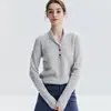 Botão de Lapela Kang Sai Ni Estilo Old Money 100% Caxemira Pura Tricô de Manga Longa Suéter para Mulheres Outono Inverno Novo
