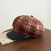 Sombrero Octagonal de Cuadros Japoneses Otoño para Mujer Circunferencia de Cabeza Grande Hace que la Cara Parezca Más Pequeña Gorra de Boina de Artista de Periódico Versátil Gorra Plana