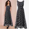 Vestido Largo de Mujer Europeo y Americano Amazon, Vestido de Verano, Gasa de Lunares Blanco y Negro, Falda Acampanada, Falda con Lazo, Cintura Alta
