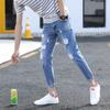 Extraordinarios Jeans de Verano Elásticos Rotos para Hombre Nueva Moda Ajustados Pantalones Cortos Versátiles Casual Pequeño
