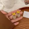 Pendientes de plata S925 con forma de oso, estilo japonés y coreano, estilo retro de metal, redondos, con lazo para niña, bonitos y frescos