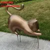 Adorno de escultura de animal gato de acero inoxidable estilo lujo ligero, decoración de jardín al aire libre, adorno decorativo de diseño de gato de la fortuna