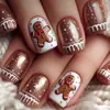 Coleção de nail art de Natal transfronteiriça: Pontas de unha pré-desenhadas, prontas para usar e adesivos para unhas postiças, 24 peças, designs de nail art de Natal removíveis