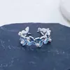 Anillo Abierto Estilo Primavera y Verano Verde Menta Fresco Esmalte Gota de Aceite Mariposa, Anillo Único de Nicho Lujo Ligero Sensación de Alta Gama