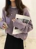 Suéter de Punto de Cuello Redondo para Mujer en Otoño e Invierno Nuevo Estilo Transfronterizo Holgado Retro Lazy Color Puro Suave Ceroso Tejido Grueso para Mujer