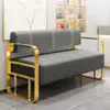 Sofá de espera personalizado para salão de cabeleireiro de luxo leve, sofá longo de couro para vários lugares para salões de beleza e de unhas