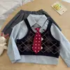 Conjunto Estilo Academia para Niñas FHW Otoño Chaleco de Punto para Niños Camisa con Corbata Top Falda Plisada Moderno