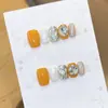 Qianfan Amarillo Limón KSimple Verano Dopamina Premium Hecho a Mano Pegatinas de Uñas Artísticas Portátiles Uñas Postizas