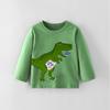 Primavera y Otoño Niños Nuevo 2025 Camiseta de Manga Larga con Cuello Redondo de Dinosaurio de Dibujos Animados para Niños Tops Casuales de Moda de Algodón Puro