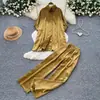 Conjunto Duas Peças Casual Vermelho com Calça de Pernas Largas para Mulheres, Moda Outono Solto para Trabalho Casual Elegante