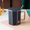 Taza de cerámica con patrón de logotipo personalizado con tapa taza de oficina taza simple de gran capacidad