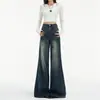 Jeans Acampanados Elásticos de Cintura Alta Azules Vintage para Mujer, Estilo Más Vendido Otoño/Invierno 2025, Pantalones de Pierna Ancha Adelgazantes y Levanta Glúteos