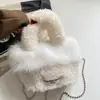 Bolsa de pelúcia simples e estilosa para mulheres, versátil e fofa, com alça de corrente, pode ser usada como bolsa de ombro, bolsa transversal ou bolsa de mão, oferecendo um visual de alta qualidade, e também funciona como uma bolsa de pelúcia para celular
