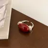 Anillo ovalado abierto retro francés de lujo ligero con diseño personalizado y esmalte de gota para mujer, joyería simple, elegante y de alta gama