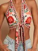 2026 Nuevo Estilo Europeo y Americano Estilo Vacacional Impresión 3D Cuello Halter Ajustado Moda Camiseta sin Mangas para Mujer