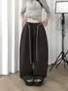 Calça de renda chic coreana versátil elegante com cordão na cintura, perna larga, em estoque, calça casual versátil solta que emagrece