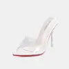 Sandálias de comércio exterior, saltos altos peep-toe de verão, saltos agulha de cristal transparente, sandálias sexy para boate para mulheres, venda direta do fabricante, transfronteiriço